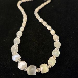 Vintage Milky White + Clear Faceted Glass Bead Necklace